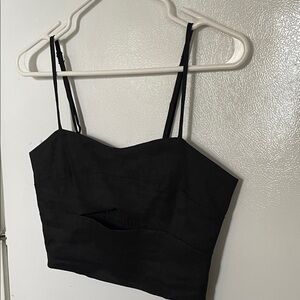 Jason Wu Medium Elegant Black Women's Top Crop Cut Out Linen Blend